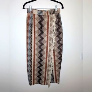 Vintage Avalanche Wool Blend Aztec Fringe Midi Skirt 10